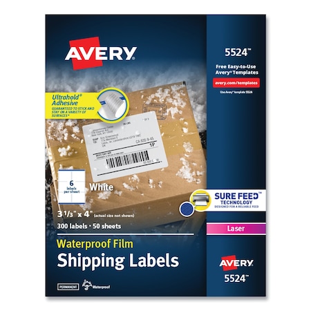 Shipping Labels W/TrueBlock And Sure Feed, Laser, 3.33x4, White, PK300